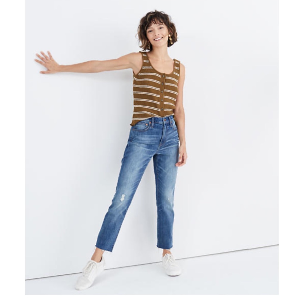 Madewell High Rise Slim BoyJean Dover Wash Raw Hem